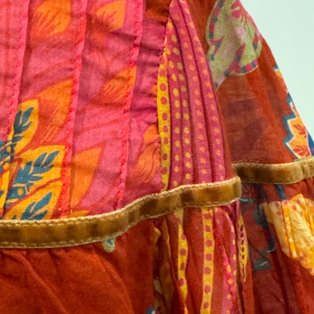 FARM Rio Red Pink Orange Floral Ruffled Button-Front Blouse - Picture 10 of 11